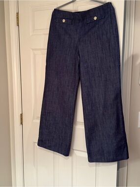 Loft Women's Refined Denim Wide Leg Pants with Button Trim